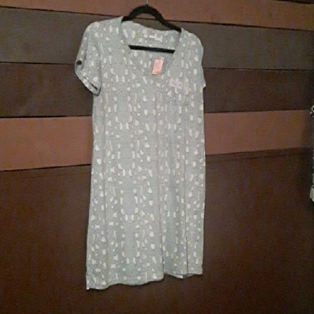 Large Joan Vass Blue Grey Snakeskin Pattern Short Sleeve With Pocket Nightgown